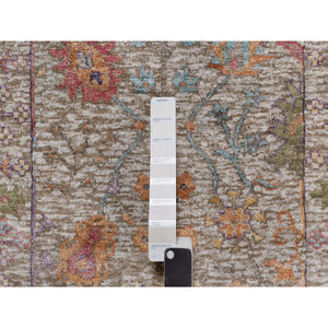 2'7"x23'9" Rice White With Brown, Hand Knotted, Directional Vase Design, Silk With Textured Wool, Xl Runner, Oriental Rug FWR546960