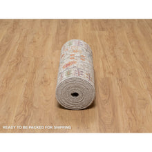 Load image into Gallery viewer, 2&#39;7&quot;x23&#39;9&quot; Rice White With Brown, Hand Knotted, Directional Vase Design, Silk With Textured Wool, Xl Runner, Oriental Rug FWR546960