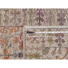 Load image into Gallery viewer, 2&#39;7&quot;x23&#39;9&quot; Rice White With Brown, Hand Knotted, Directional Vase Design, Silk With Textured Wool, Xl Runner, Oriental Rug FWR546960