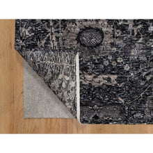 Load image into Gallery viewer, 6&#39;x8&#39;10&quot; Obsidian Black, Wool and Silk, Hand Knotted, Sickle Leaf Design, Soft Pile, Lush and Plush, Oriental Rug FWR546966