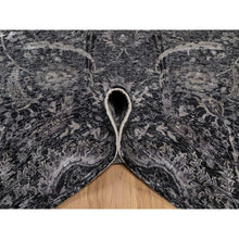 Load image into Gallery viewer, 6&#39;x8&#39;10&quot; Obsidian Black, Wool and Silk, Hand Knotted, Sickle Leaf Design, Soft Pile, Lush and Plush, Oriental Rug FWR546966