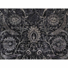 Load image into Gallery viewer, 6&#39;x8&#39;10&quot; Obsidian Black, Wool and Silk, Hand Knotted, Sickle Leaf Design, Soft Pile, Lush and Plush, Oriental Rug FWR546966