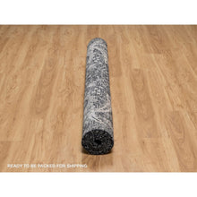 Load image into Gallery viewer, 6&#39;x8&#39;10&quot; Obsidian Black, Wool and Silk, Hand Knotted, Sickle Leaf Design, Soft Pile, Lush and Plush, Oriental Rug FWR546966