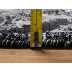 6'x8'10" Obsidian Black, Wool and Silk, Hand Knotted, Sickle Leaf Design, Soft Pile, Lush and Plush, Oriental Rug FWR546966