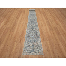 Load image into Gallery viewer, 2&#39;7&quot;x25&#39;9&quot; Daisy White, Soft Pile, Sickle Leaf Design, Silk with Textured Wool, Hand Knotted, XL Runner, Oriental Rug FWR546972