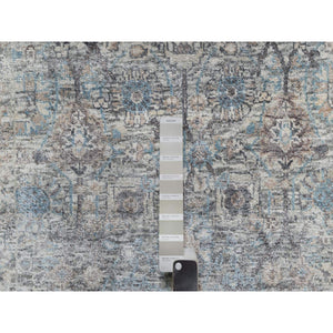 2'7"x25'9" Daisy White, Soft Pile, Sickle Leaf Design, Silk with Textured Wool, Hand Knotted, XL Runner, Oriental Rug FWR546972