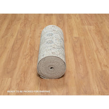 Load image into Gallery viewer, 2&#39;7&quot;x25&#39;9&quot; Daisy White, Soft Pile, Sickle Leaf Design, Silk with Textured Wool, Hand Knotted, XL Runner, Oriental Rug FWR546972