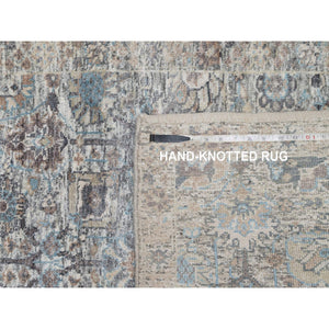 2'7"x25'9" Daisy White, Soft Pile, Sickle Leaf Design, Silk with Textured Wool, Hand Knotted, XL Runner, Oriental Rug FWR546972