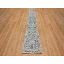 Load image into Gallery viewer, 2&#39;6&quot;x27&#39;9&quot; Powder White, Sickle Leaf Design, Soft Pile, Silk With Textured Wool, Hand Knotted, Xl Runner, Oriental Rug FWR546978