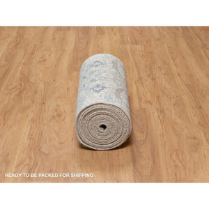 2'6"x27'9" Powder White, Sickle Leaf Design, Soft Pile, Silk With Textured Wool, Hand Knotted, Xl Runner, Oriental Rug FWR546978
