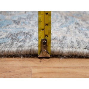 2'6"x27'9" Powder White, Sickle Leaf Design, Soft Pile, Silk With Textured Wool, Hand Knotted, Xl Runner, Oriental Rug FWR546978