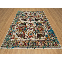 Load image into Gallery viewer, 8&#39;1&quot;x10&#39;1&quot; Seashell White with Pop Of Colors, Broken Persian Design, Hand Knotted, Wool and Pure Silk, Soft to the Touch, Oriental Rug FWR546984