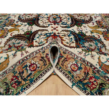 Load image into Gallery viewer, 8&#39;1&quot;x10&#39;1&quot; Seashell White with Pop Of Colors, Broken Persian Design, Hand Knotted, Wool and Pure Silk, Soft to the Touch, Oriental Rug FWR546984