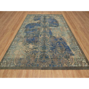 8'10"x12'1" Peanut Brown, Natural Dyes, Wool And Silk, Broken And Erased Persian Sarouk Design, Hand Knotted, Oriental Rug FWR546990