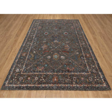 Load image into Gallery viewer, 7&#39;9&quot;x10&#39;2&quot; Coffee Brown, Hand Knotted, Striae Pattern, Persian Scrolls Leaf And Flower Design, Textured Wool And Silk, Oriental Rug FWR546996