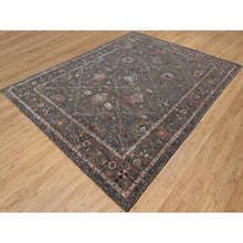 Load image into Gallery viewer, 7&#39;9&quot;x10&#39;2&quot; Coffee Brown, Hand Knotted, Striae Pattern, Persian Scrolls Leaf And Flower Design, Textured Wool And Silk, Oriental Rug FWR546996