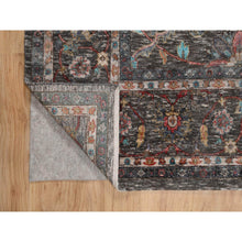 Load image into Gallery viewer, 7&#39;9&quot;x10&#39;2&quot; Coffee Brown, Hand Knotted, Striae Pattern, Persian Scrolls Leaf And Flower Design, Textured Wool And Silk, Oriental Rug FWR546996