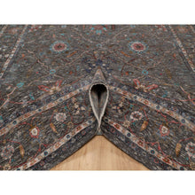 Load image into Gallery viewer, 7&#39;9&quot;x10&#39;2&quot; Coffee Brown, Hand Knotted, Striae Pattern, Persian Scrolls Leaf And Flower Design, Textured Wool And Silk, Oriental Rug FWR546996