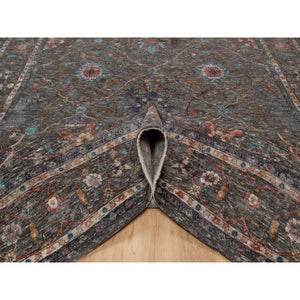 7'9"x10'2" Coffee Brown, Hand Knotted, Striae Pattern, Persian Scrolls Leaf And Flower Design, Textured Wool And Silk, Oriental Rug FWR546996