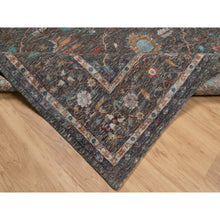 Load image into Gallery viewer, 7&#39;9&quot;x10&#39;2&quot; Coffee Brown, Hand Knotted, Striae Pattern, Persian Scrolls Leaf And Flower Design, Textured Wool And Silk, Oriental Rug FWR546996