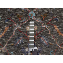 Load image into Gallery viewer, 7&#39;9&quot;x10&#39;2&quot; Coffee Brown, Hand Knotted, Striae Pattern, Persian Scrolls Leaf And Flower Design, Textured Wool And Silk, Oriental Rug FWR546996