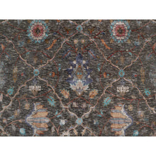 Load image into Gallery viewer, 7&#39;9&quot;x10&#39;2&quot; Coffee Brown, Hand Knotted, Striae Pattern, Persian Scrolls Leaf And Flower Design, Textured Wool And Silk, Oriental Rug FWR546996
