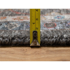 7'9"x10'2" Coffee Brown, Hand Knotted, Striae Pattern, Persian Scrolls Leaf And Flower Design, Textured Wool And Silk, Oriental Rug FWR546996