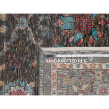 Load image into Gallery viewer, 7&#39;9&quot;x10&#39;2&quot; Coffee Brown, Hand Knotted, Striae Pattern, Persian Scrolls Leaf And Flower Design, Textured Wool And Silk, Oriental Rug FWR546996