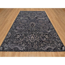 Load image into Gallery viewer, 8&#39;8&quot;x11&#39;10&quot; Onyx Black, Soft Pile, Sickle Leaf Design, Lush And Plush, Hand Knotted, Wool And Silk, Oriental Rug FWR547002