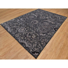 Load image into Gallery viewer, 8&#39;8&quot;x11&#39;10&quot; Onyx Black, Soft Pile, Sickle Leaf Design, Lush and Plush, Hand Knotted, Wool and Silk, Oriental Rug FWR547002