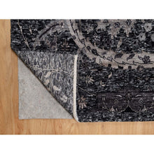 Load image into Gallery viewer, 8&#39;8&quot;x11&#39;10&quot; Onyx Black, Soft Pile, Sickle Leaf Design, Lush and Plush, Hand Knotted, Wool and Silk, Oriental Rug FWR547002