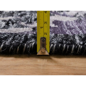8'8"x11'10" Onyx Black, Soft Pile, Sickle Leaf Design, Lush and Plush, Hand Knotted, Wool and Silk, Oriental Rug FWR547002