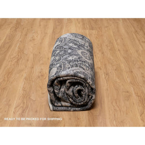 8'1"x10' Phantom Black, Lush and Plush, Hand Knotted, Sickle Leaf Design, Soft Pile, Wool and Silk, Oriental Rug FWR547014