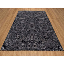 Load image into Gallery viewer, 8&#39;x10&#39; Jade Black, Wool and Silk, Sickle Leaf Design, Soft Pile, Lush and Plush, Hand Knotted, Oriental Rug FWR547020