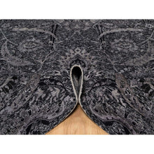 Load image into Gallery viewer, 8&#39;x10&#39; Jade Black, Wool And Silk, Sickle Leaf Design, Soft Pile, Lush And Plush, Hand Knotted, Oriental Rug FWR547020