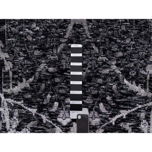 8'x10' Jade Black, Wool and Silk, Sickle Leaf Design, Soft Pile, Lush and Plush, Hand Knotted, Oriental Rug FWR547020