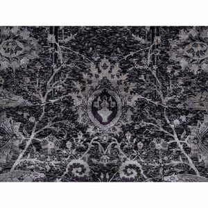 8'x10' Jade Black, Wool and Silk, Sickle Leaf Design, Soft Pile, Lush and Plush, Hand Knotted, Oriental Rug FWR547020