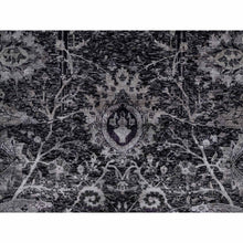 Load image into Gallery viewer, 8&#39;x10&#39; Jade Black, Wool And Silk, Sickle Leaf Design, Soft Pile, Lush And Plush, Hand Knotted, Oriental Rug FWR547020