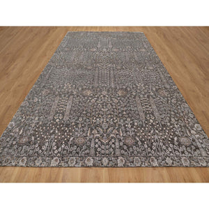 9'9"x14'2" Ash Gray, Willow And Cypress Tree Design, Denser Weave, Textured Wool And Silk, Hand Knotted, Oriental Rug FWR547026
