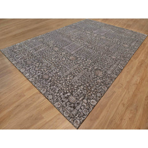 9'9"x14'2" Ash Gray, Willow And Cypress Tree Design, Denser Weave, Textured Wool And Silk, Hand Knotted, Oriental Rug FWR547026