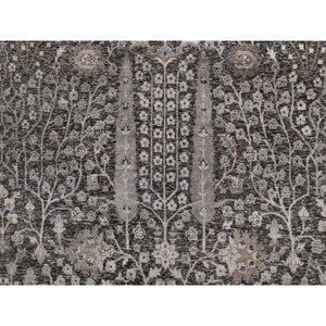 9'9"x14'2" Ash Gray, Willow And Cypress Tree Design, Denser Weave, Textured Wool And Silk, Hand Knotted, Oriental Rug FWR547026