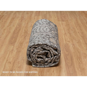 9'9"x14'2" Ash Gray, Willow And Cypress Tree Design, Denser Weave, Textured Wool And Silk, Hand Knotted, Oriental Rug FWR547026