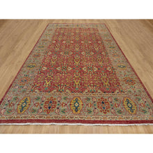 Load image into Gallery viewer, 10&#39;x14&#39;2&quot; Scarlet Red, Antiqued Oushak Reimagined, Sheared Low, Pure Wool, Hand Knotted, Repetitive Star And Rosette Design, Oriental Rug FWR547044