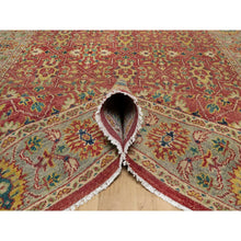 Load image into Gallery viewer, 10&#39;x14&#39;2&quot; Scarlet Red, Antiqued Oushak Reimagined, Sheared Low, Pure Wool, Hand Knotted, Repetitive Star and Rosette Design, Oriental Rug FWR547044