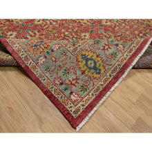 Load image into Gallery viewer, 10&#39;x14&#39;2&quot; Scarlet Red, Antiqued Oushak Reimagined, Sheared Low, Pure Wool, Hand Knotted, Repetitive Star and Rosette Design, Oriental Rug FWR547044