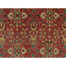 Load image into Gallery viewer, 10&#39;x14&#39;2&quot; Scarlet Red, Antiqued Oushak Reimagined, Sheared Low, Pure Wool, Hand Knotted, Repetitive Star and Rosette Design, Oriental Rug FWR547044