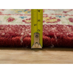 10'x14'2" Scarlet Red, Antiqued Oushak Reimagined, Sheared Low, Pure Wool, Hand Knotted, Repetitive Star And Rosette Design, Oriental Rug FWR547044