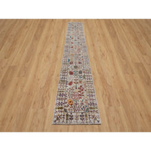 Load image into Gallery viewer, 2&#39;8&quot;x16&#39;2&quot; Daisy White With Brown, Directional Vase Design, Silk With Textured Wool, Hand Knotted, Xl Runner, Oriental Rug FWR547056