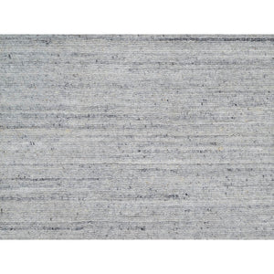 2'6"x8' Frost White, Plain Modern Striae Design, Hand Loomed, Soft Pile, Natural Wool, Runner, Oriental Rug FWR547068