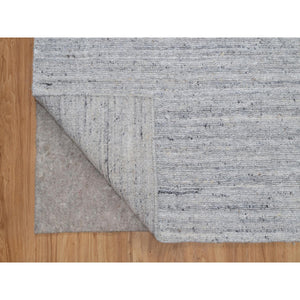 2'6"x10' Daisy White, Hand Loomed, Plain Modern Striae Design, Soft Pile, Natural Wool, Runner, Oriental Rug FWR547074